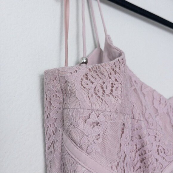Keepsake The Label Sense Lace Midi Dress 10 Pink Sheer Sweetheart Tie Sleeve - Picture 6 of 13